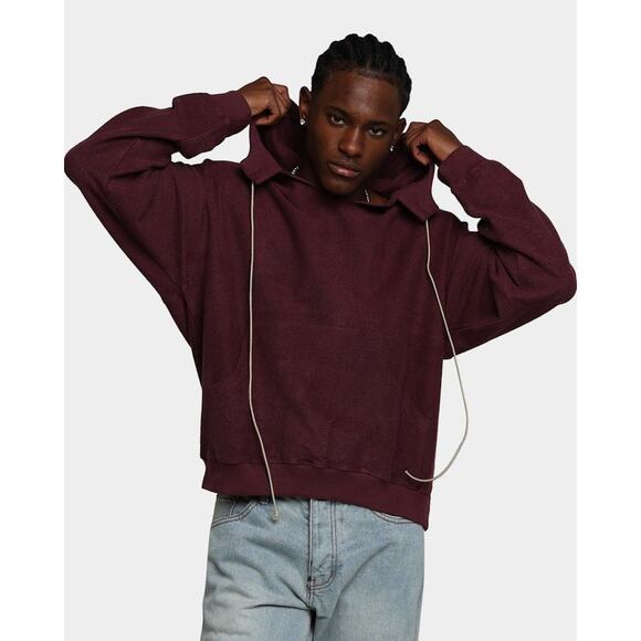 m n m l Extended Drawcord Hoodie Sweatshirt mnml Purple Burgundy Men's Large - Picture 1 of 13